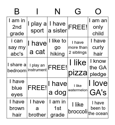 GA'S Bingo Card