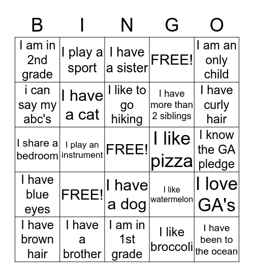 GA'S Bingo Card