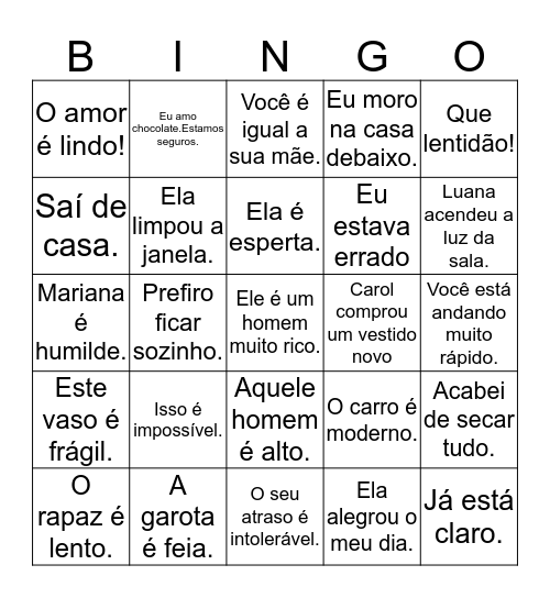BINGO DE ANTÔNIMOS Bingo Card