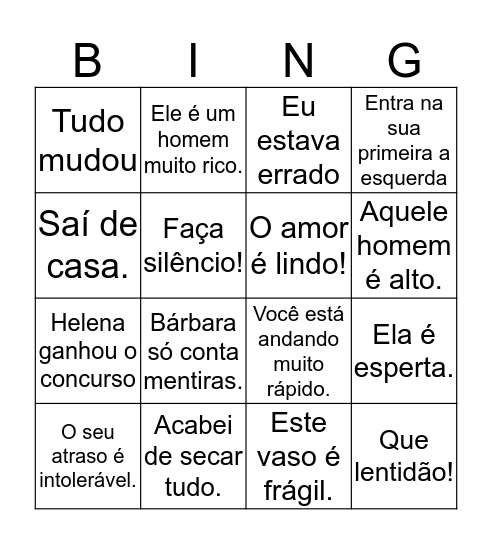 BINGO DE ANTÔNIMOS Bingo Card