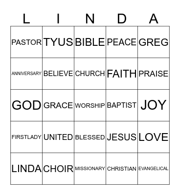 FIRST LADY LINDA BINGO Card