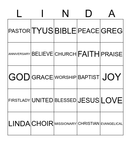 FIRST LADY LINDA BINGO Card