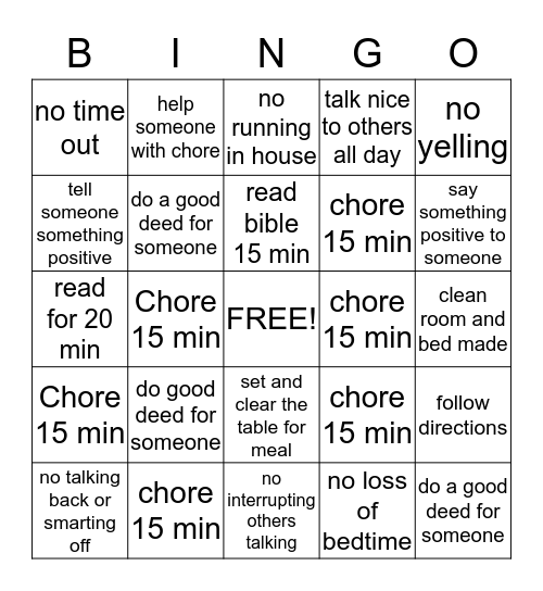 BEHAVIOR Bingo Card