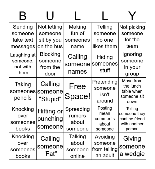 Bully Bingo Card