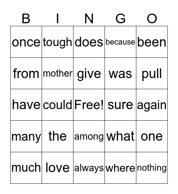 Sight Word Bingo 2 Bingo Card