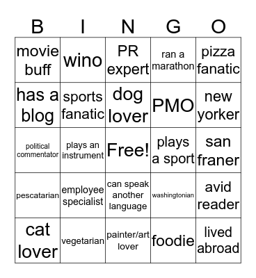 GET TO KNOW YOU BINGO Card