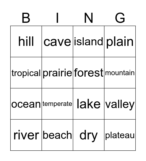 Landforms + Climate Bingo Card