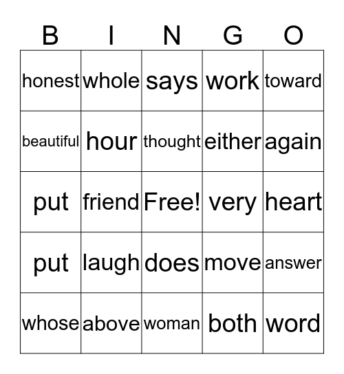 Sight Word Bingo 3 Bingo Card