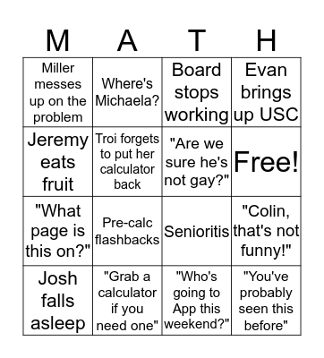Math Bingo Card