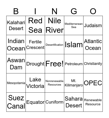 SWANA Bingo Card