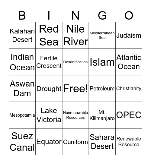 SWANA Bingo Card