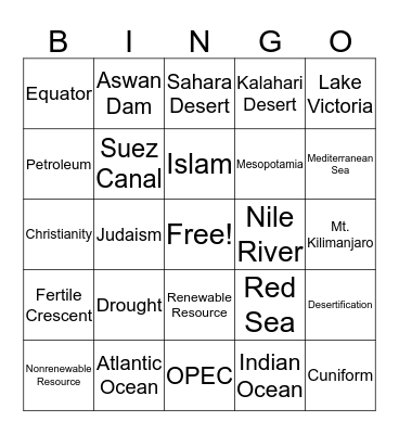 SWANA Bingo Card