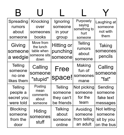 bully bingo Card