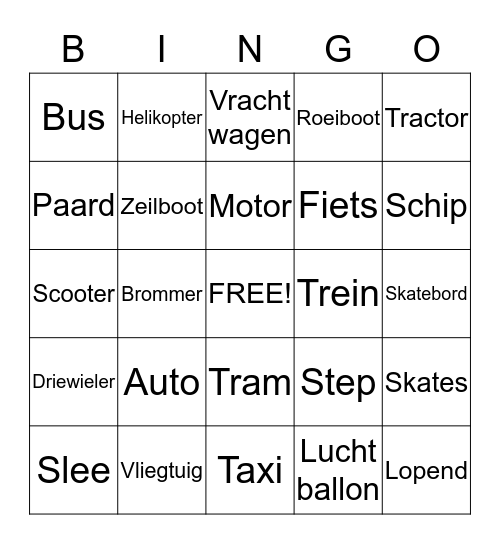 Vervoer bingo Card