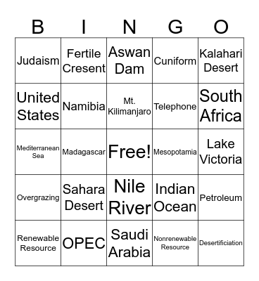 SWANA Bingo Card