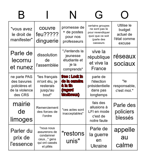 MACRON ALLOCUTION Bingo Card