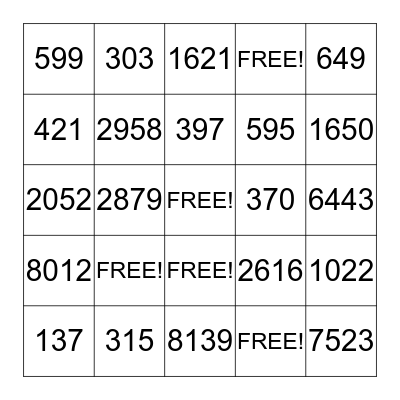 Long Division Bingo Card