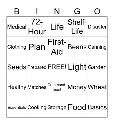 Be Prepared Bingo Card