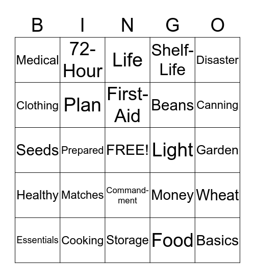 Be Prepared Bingo Card