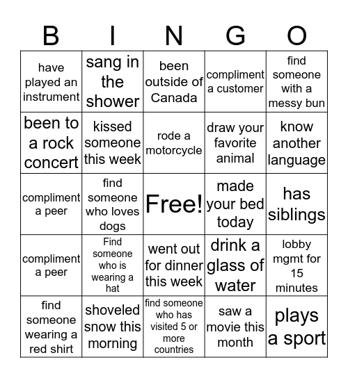 Fun Day Friday Bingo Card