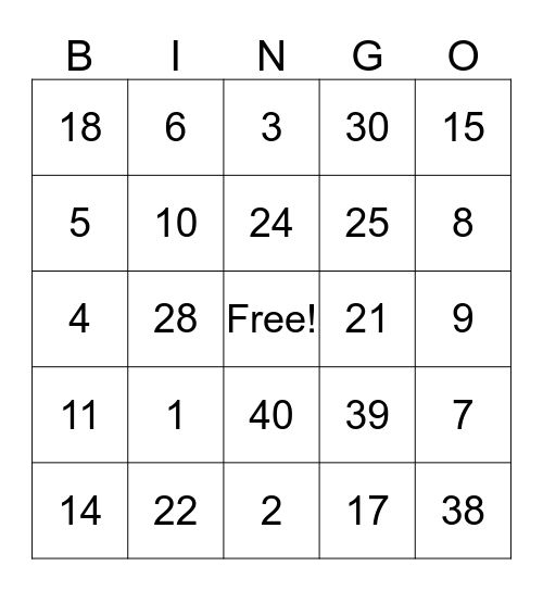 B-I-N-G-O Bingo Card