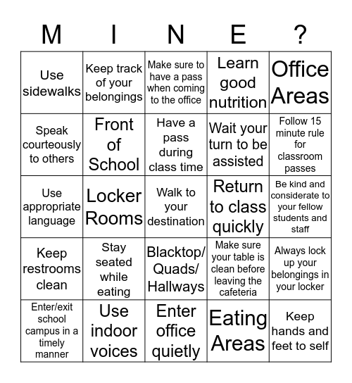 Do You MINE Bingo Card