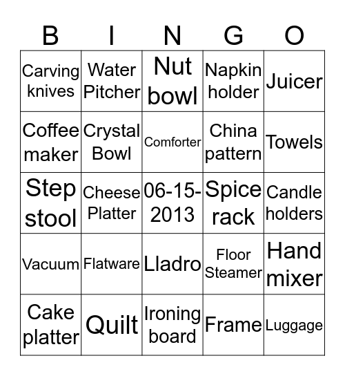 ~ Maria's Bridal Shower ~ Bingo Card