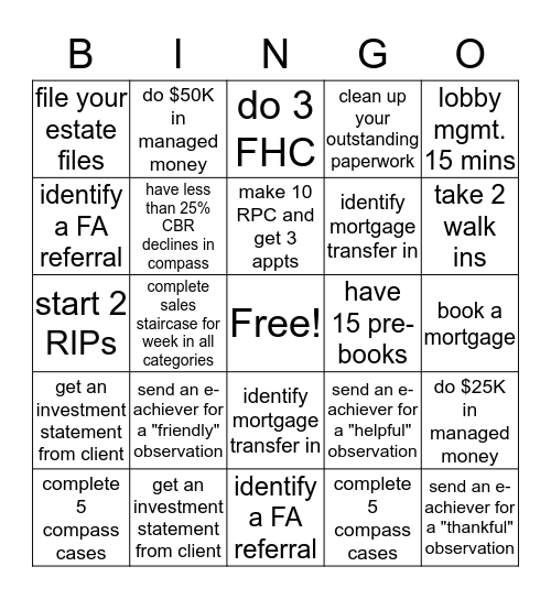 Sales BINGO Card