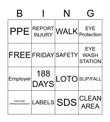 SAFETY BINGO Card