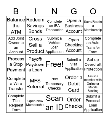 Credit Union Bingo Card