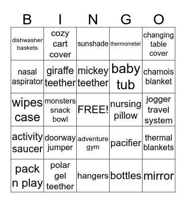 Jennifer's Baby Shower Bingo Card