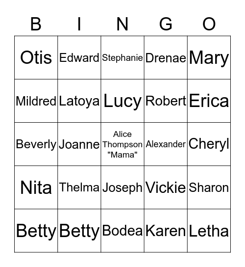 Thompson Family Bingo Card