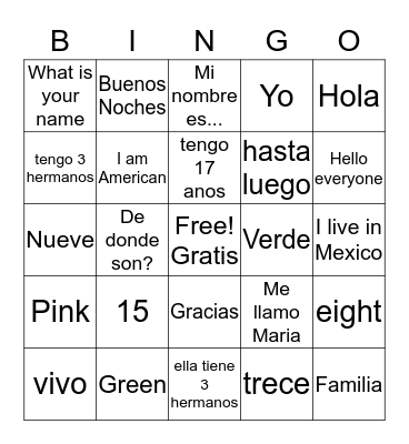 Spanish Bingo Card
