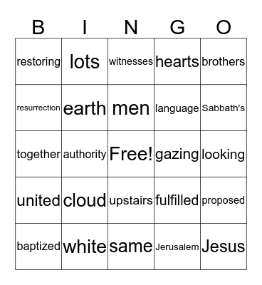Acts 1 Bingo Card