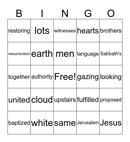 Acts 1 Bingo Card