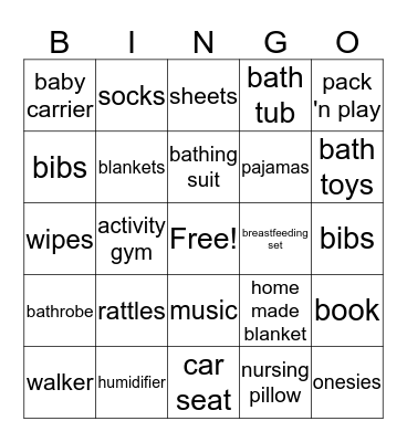 Baby Murtaugh's Shower Bingo Card