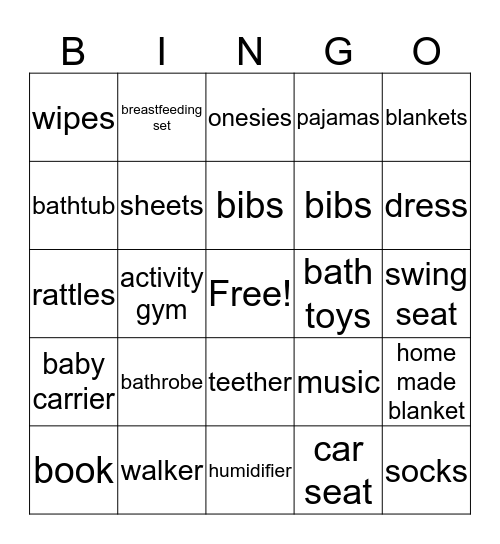 Baby Murtaugh's Shower Bingo Card
