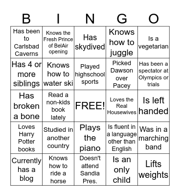 Moms Connection Bingo. Who.... Bingo Card