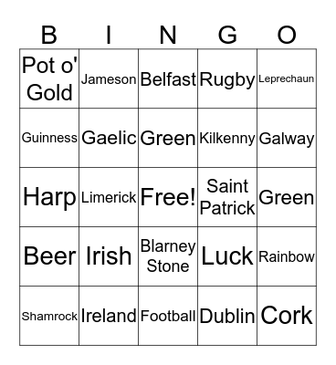 Luck of the Irish Bingo Card