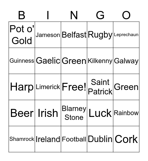 Luck of the Irish Bingo Card