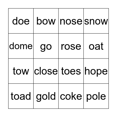 Long O Bingo Card