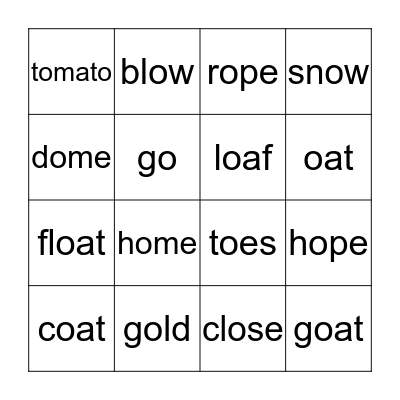 Long O Bingo Card