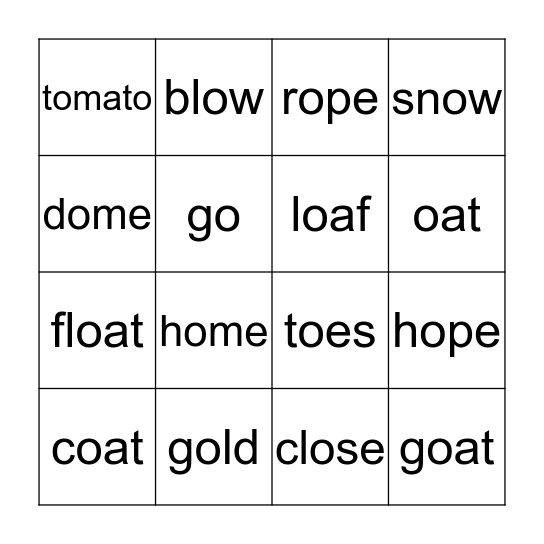 Long O Bingo Card