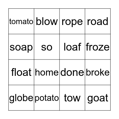 Long O Bingo Card