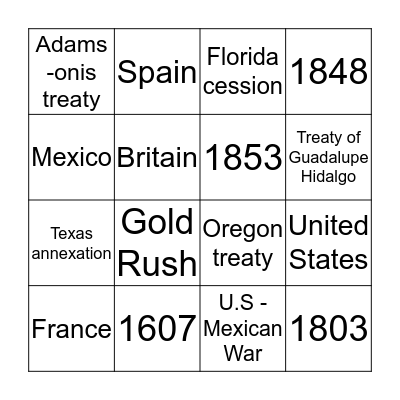 Manifest Destiny  Bingo Card