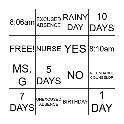 ATTENDANCE BINGO Card