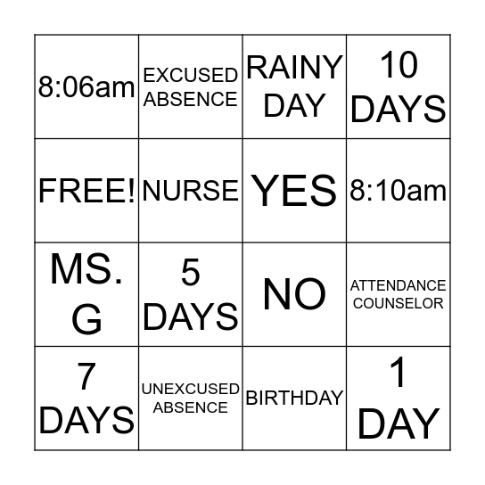 ATTENDANCE BINGO Card