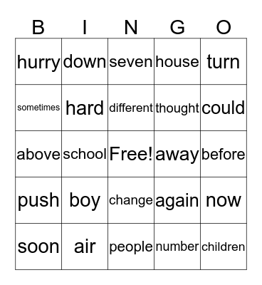 Sight Words Bingo Card