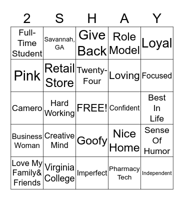 Things About Tarshay!!!  Bingo Card