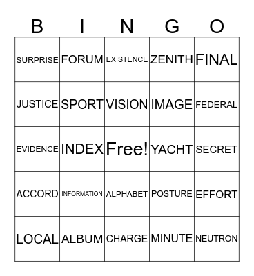 BINGO Francophonie BINGO Card